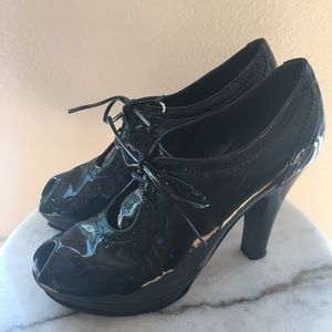 Fendi black platform booties peep-toe 6.5